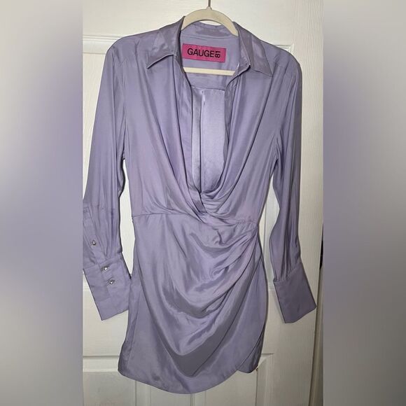 Gauge81 Naha Lilac Silk Draped Long Sleeve Mini Dress XS NWT $470 - Picture 4 of 15